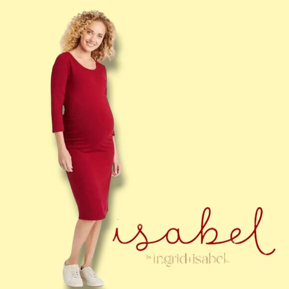 Isabel Maternity by Ingrid & Isabel Women’s Red 3/4 Sleeve Stretch T-Shirt Dress - Picture 8 of 9